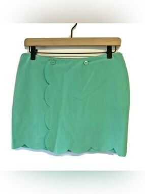 Womens Wrap Scallop Hem Skirt Size Small Green Preppy‎ Spring Summer Mini Skirt
